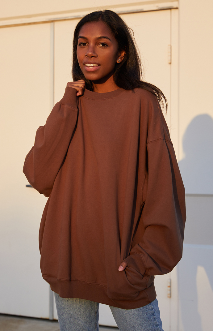 Brown oversized sweatshirt sales