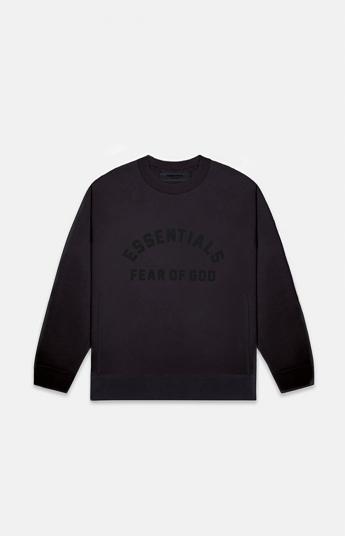 Fear of God Essentials Jet Black Crew Neck Sweatshirt | PacSun