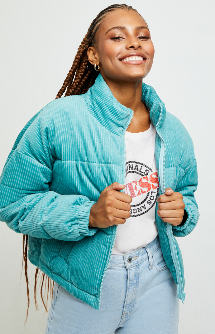 cropped cord puffer jacket