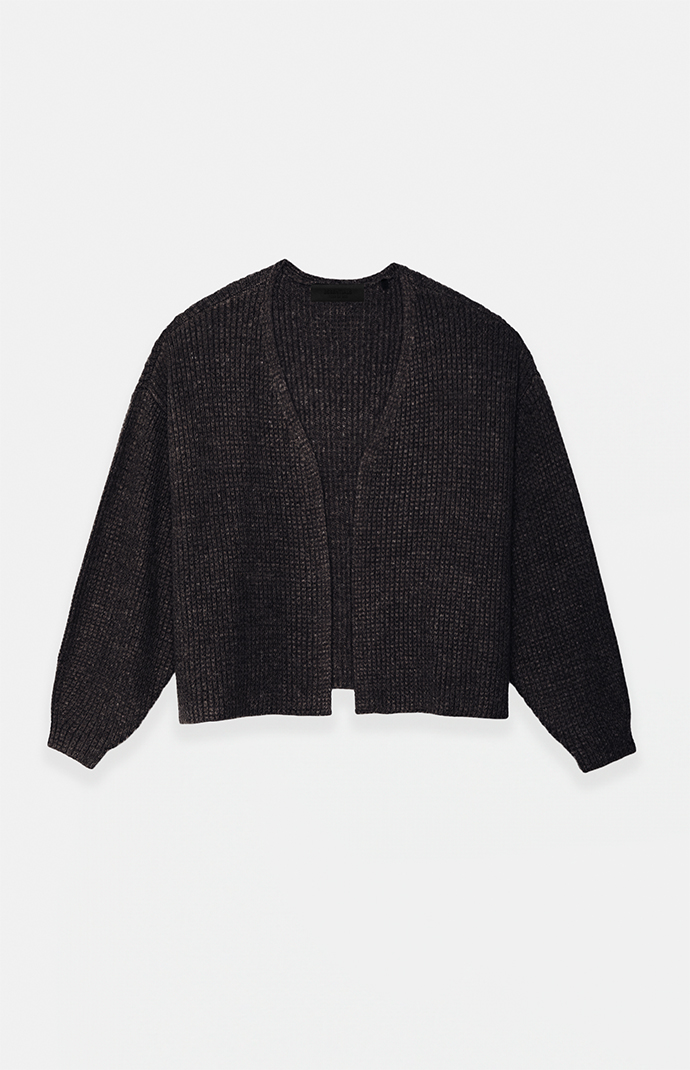 Fear of God Essentials Black Heavy Waffle Knit Cardigan | PacSun