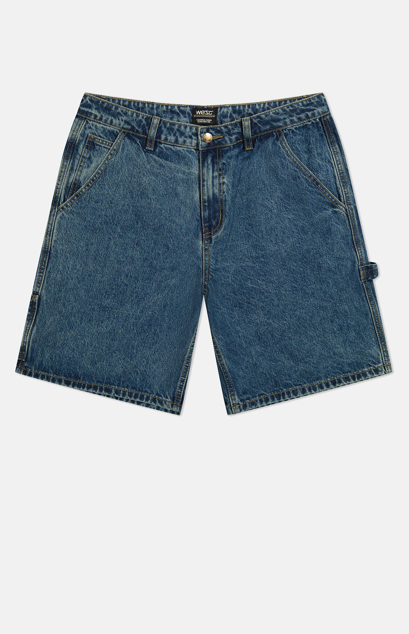 WeSC Medium Blue Denim Carpenter Baggy Shorts | Pacsun