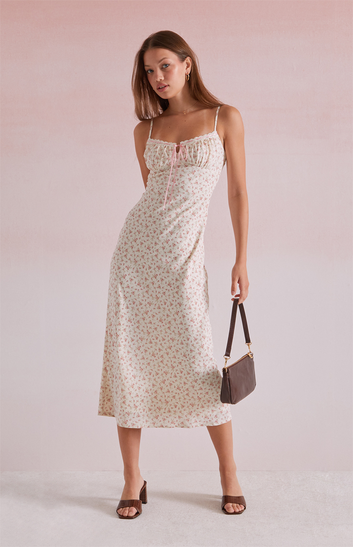 knee length dresses for ladies Beverly Floral Tie Shoulder Midi Dress – Girl In Mind main image 1