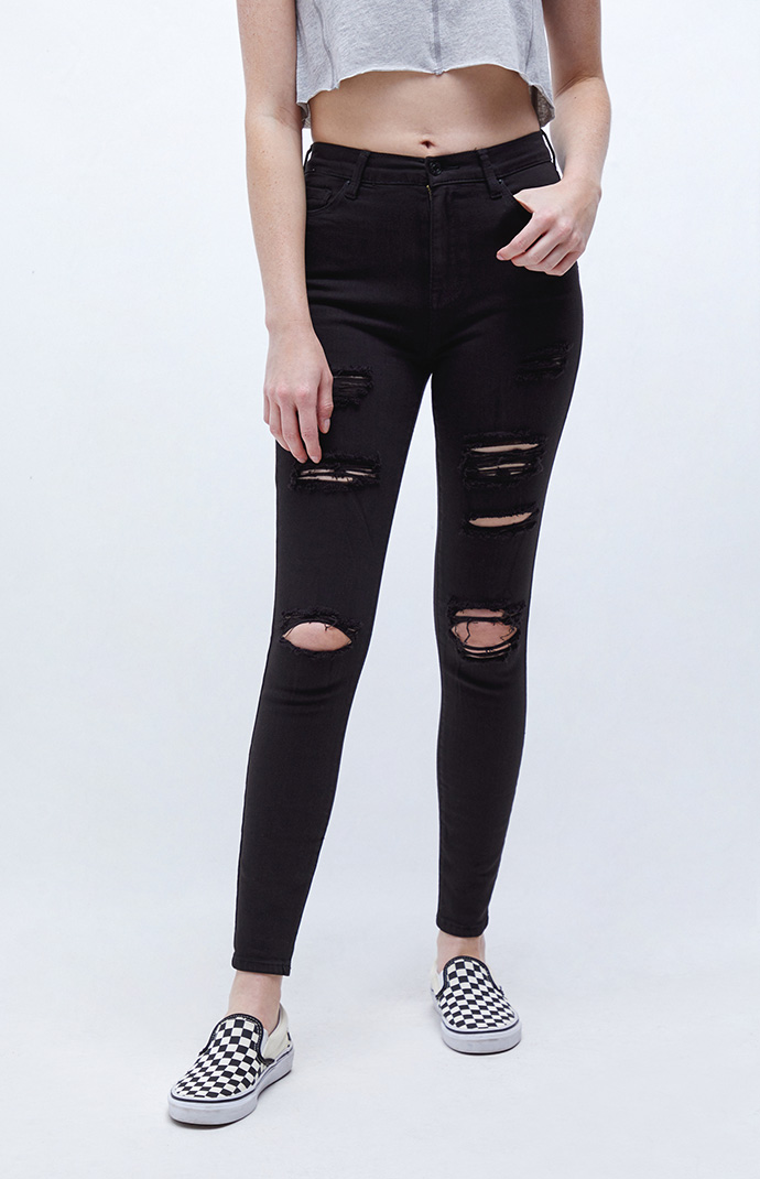 Black ripped high waisted jeggings sale