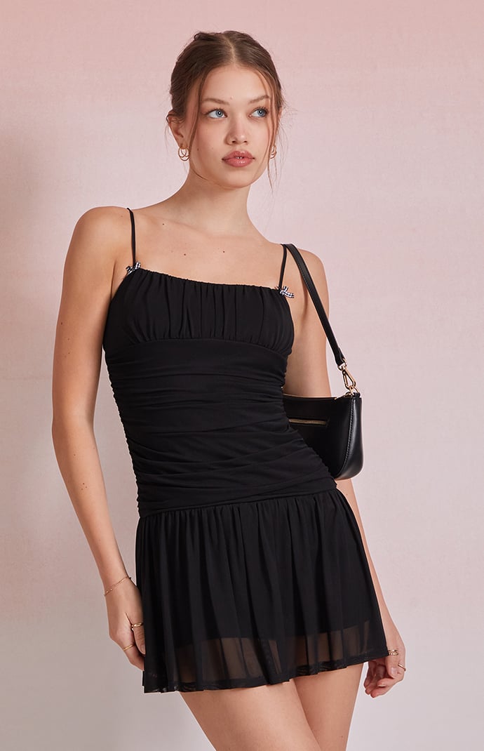 Beverly and Beck Gingham Bow Mesh Mini Dress | PacSun