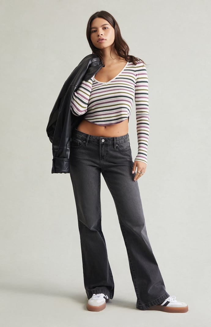 Pacsun Jade Low Rise Button Pocket Bootcut Jeans Faded Black | Pacsun