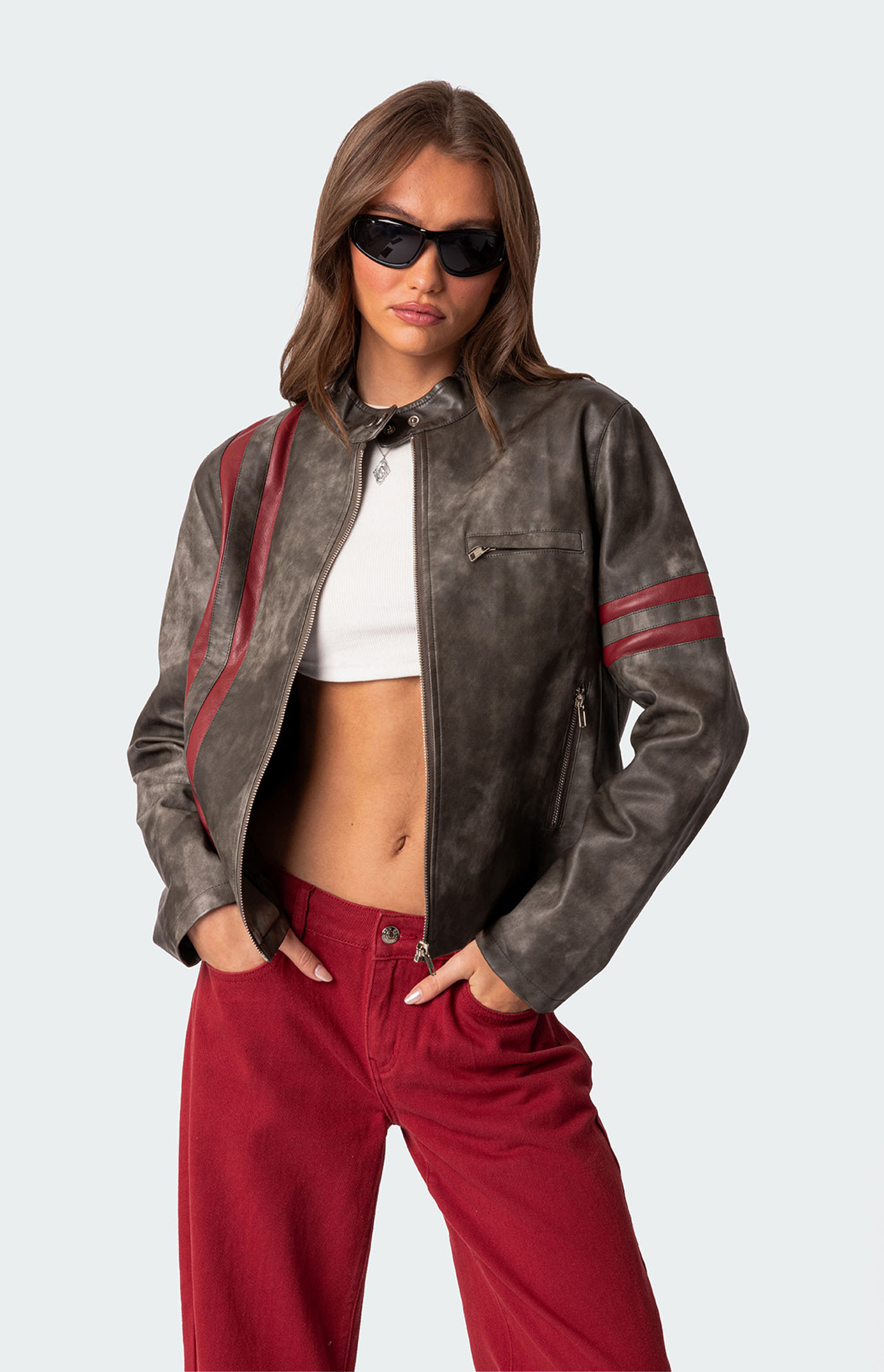 即納】RADIANT select Fake leather blouson | 韓国ファッション