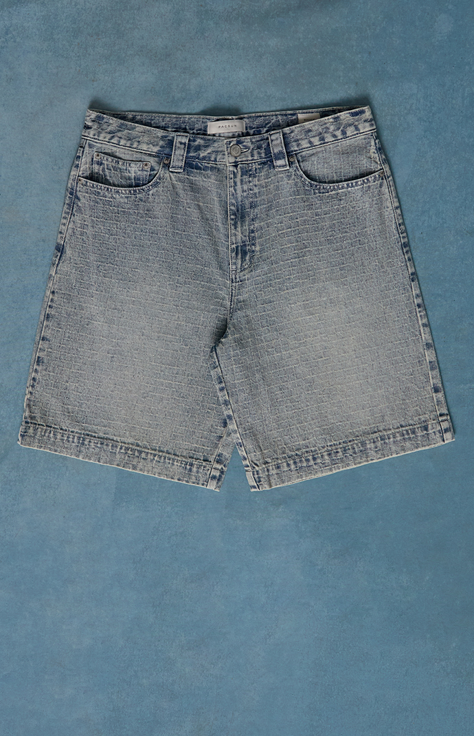 Pacsun Parker Baggy Jean Shorts Jacquard Checkered Light Blue | Pacsun