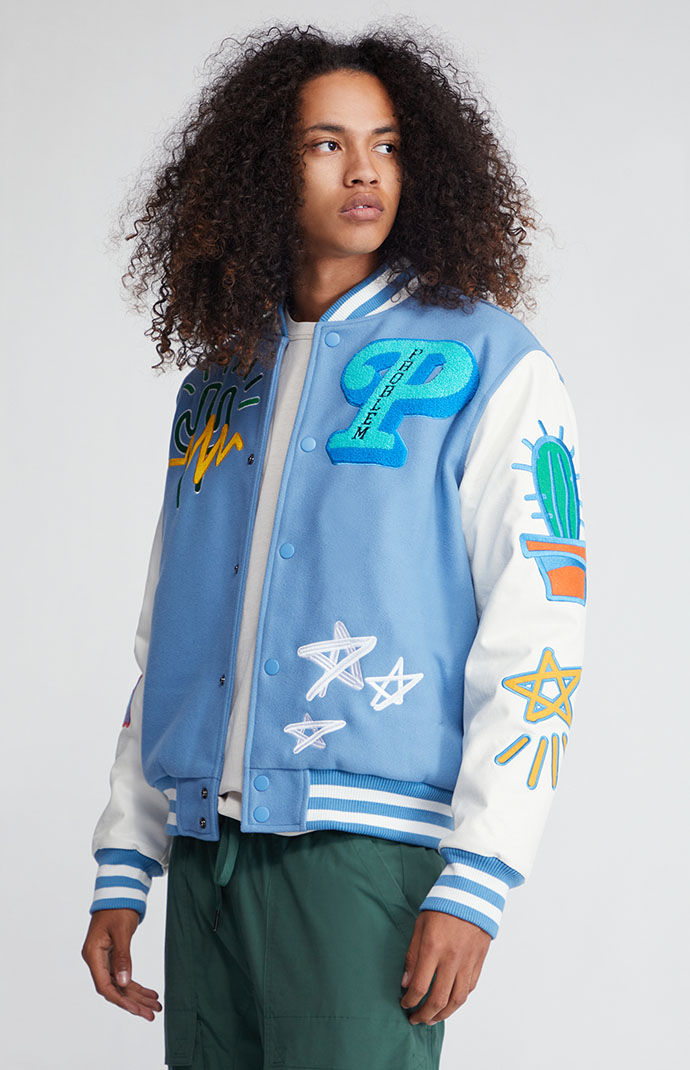 Baby Blue Varsity Jacket  Los Angeles M Letterman Jacket - HJacket