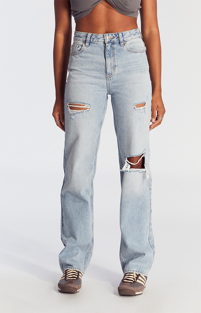 One leg ripped jeans cheap