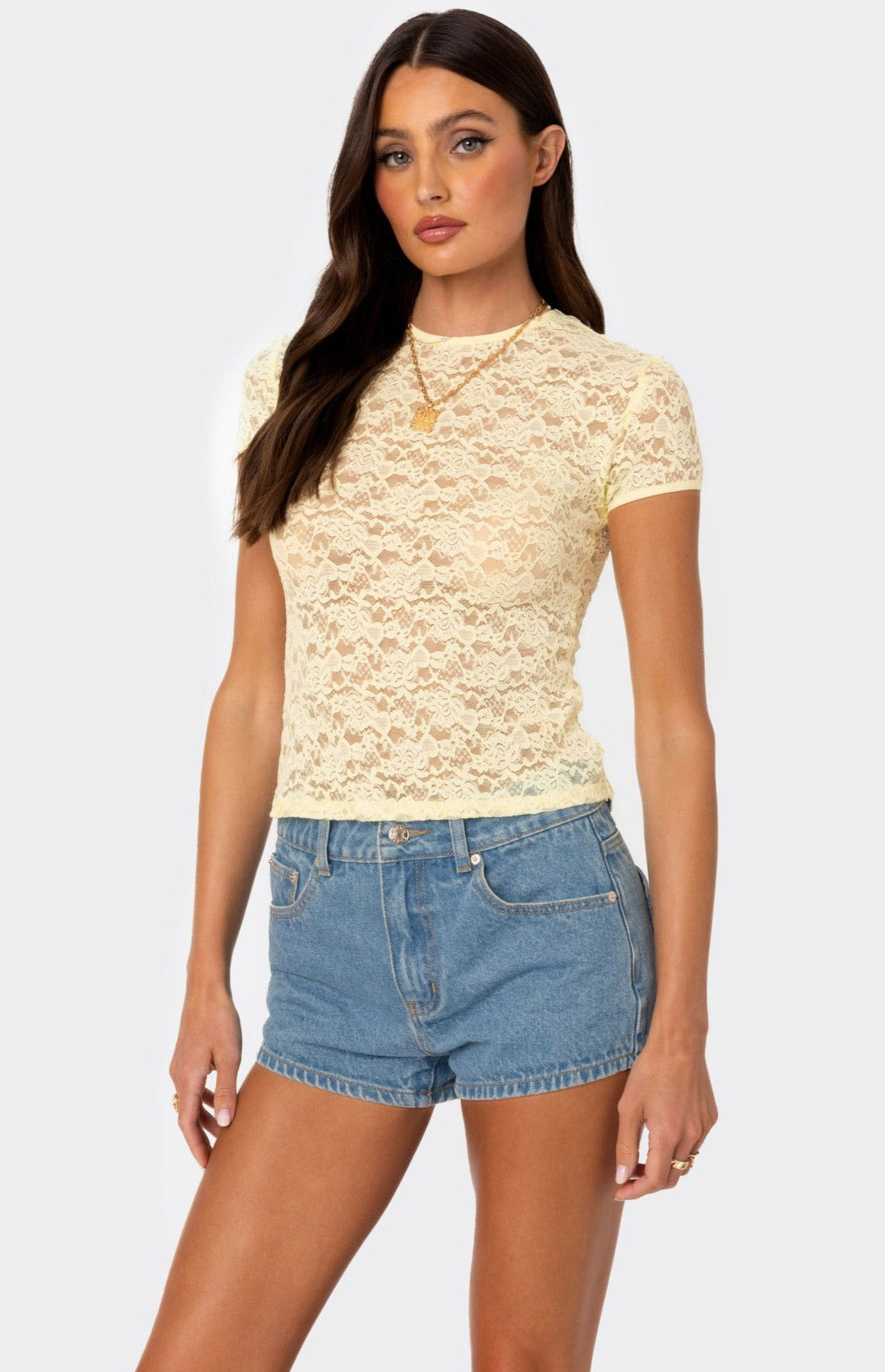 Edikted Kaori Sheer Lace T-Shirt | PacSun