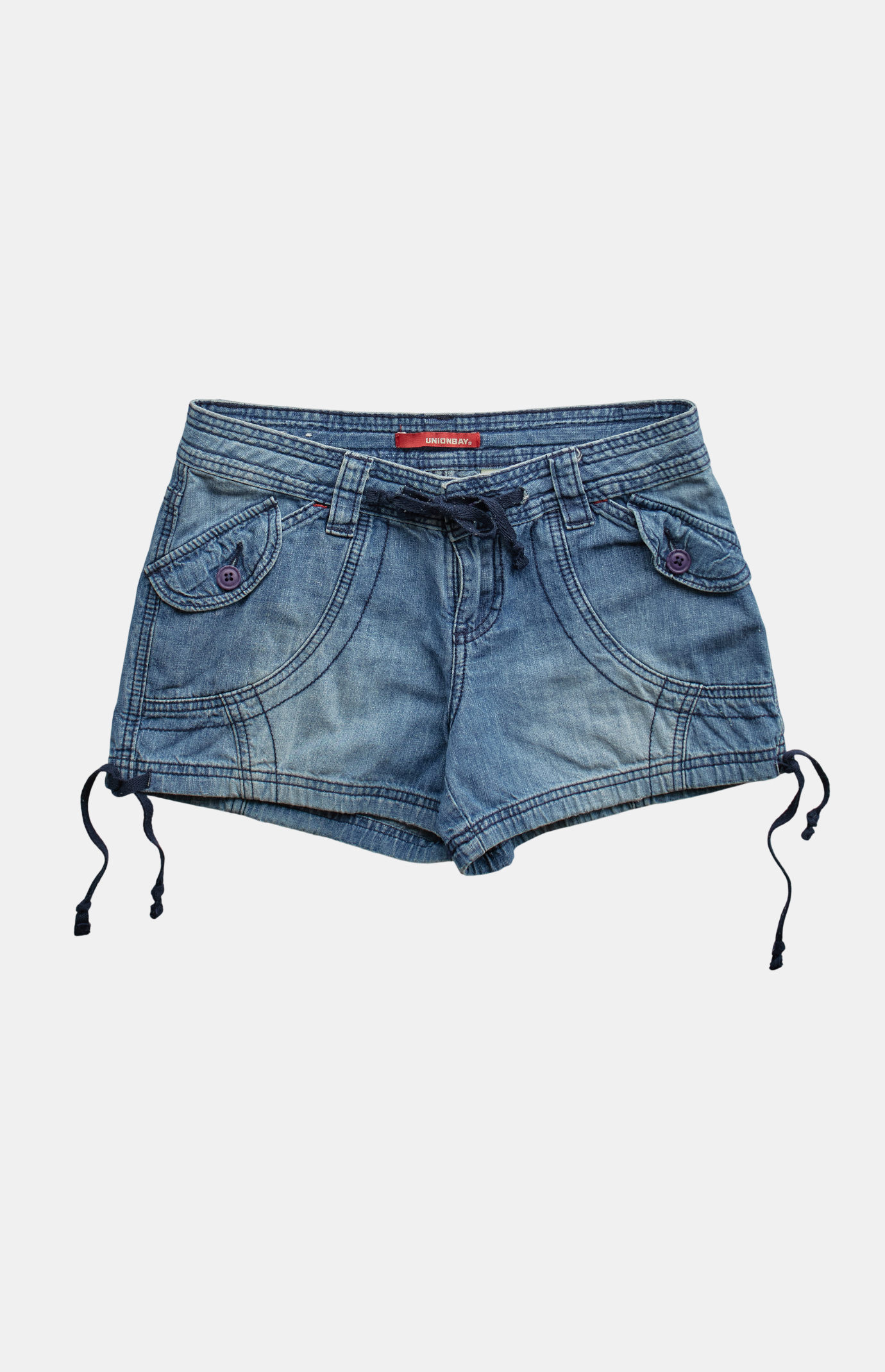 PS VINTAGE 2000s Y2K Medium Blue Tie Low Rise Micro Jean Shorts