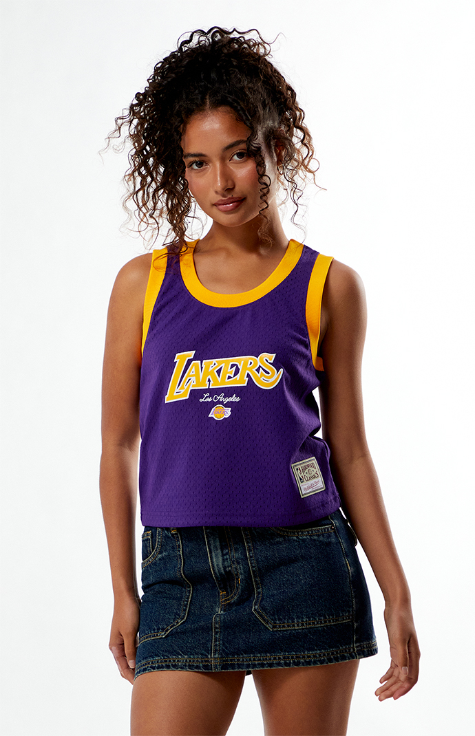 Mitchell & Ness NBA LA Lakers Mesh Cropped Tank Top | Pacsun
