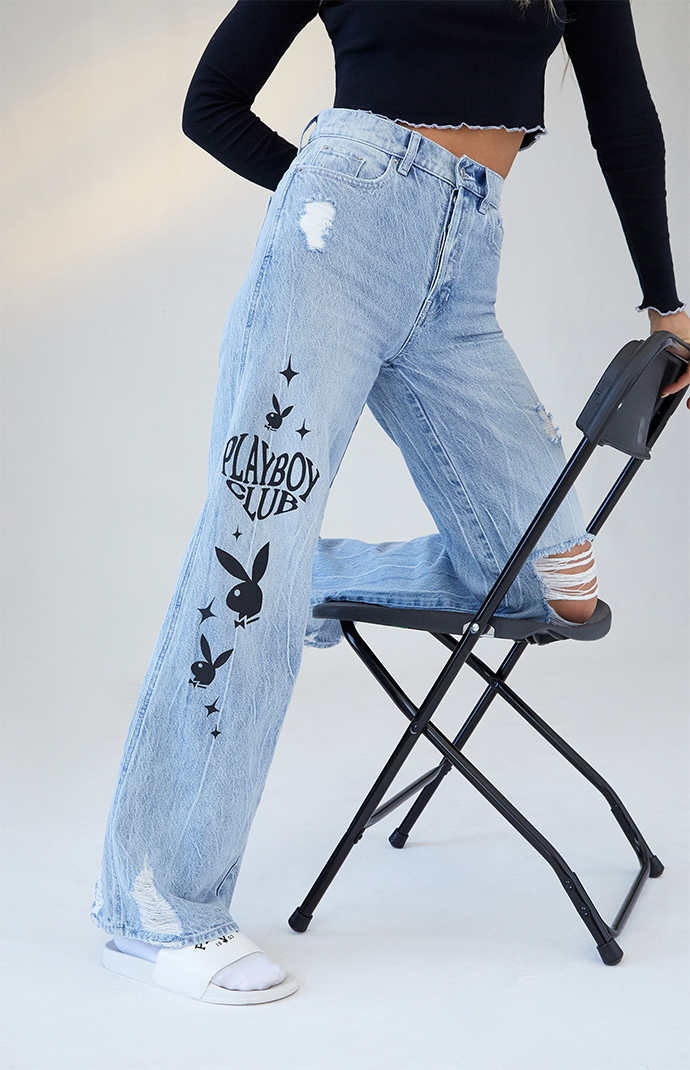 Playboy By PacSun Eco Super Distressed High Waisted Baggy Jeans PacSun