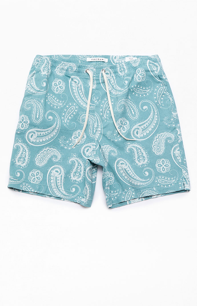 PacSun Reed Mint Paisley Twill Volley Shorts | PacSun
