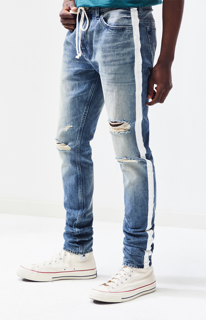 Mens jeans with stripes down the side