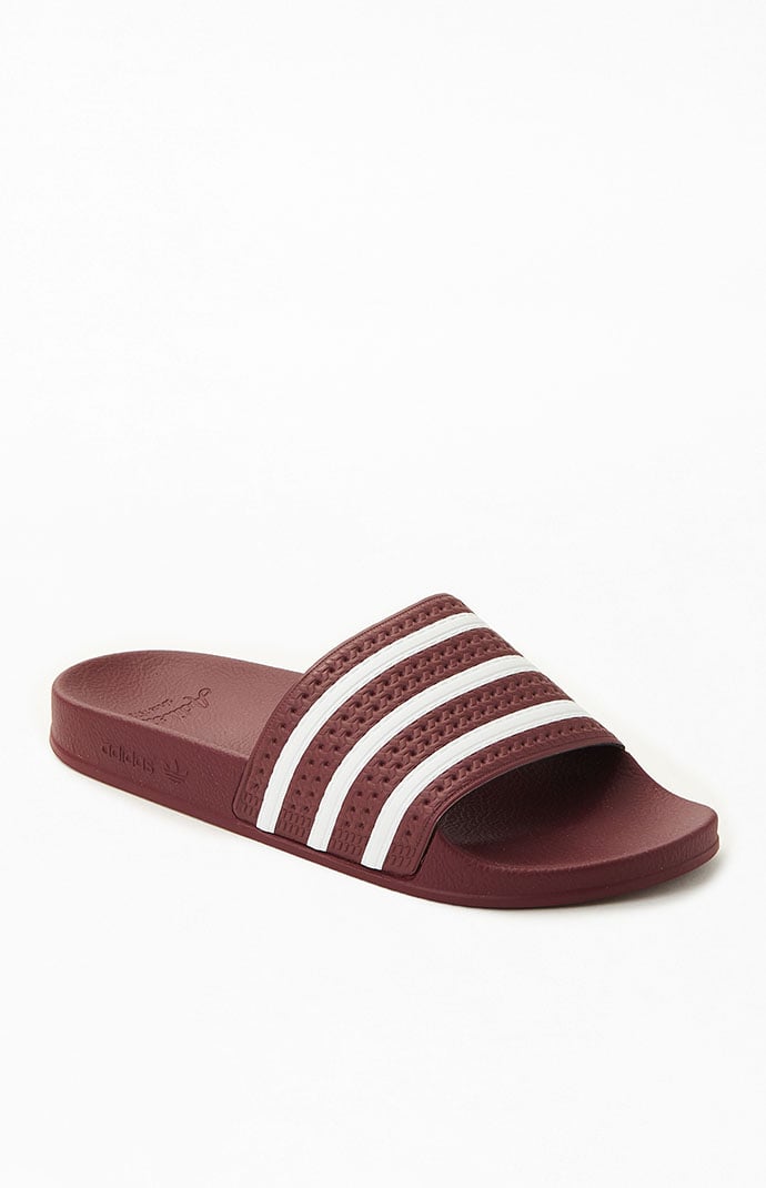 adidas Burgundy Adilette Slide Sandals PacSun