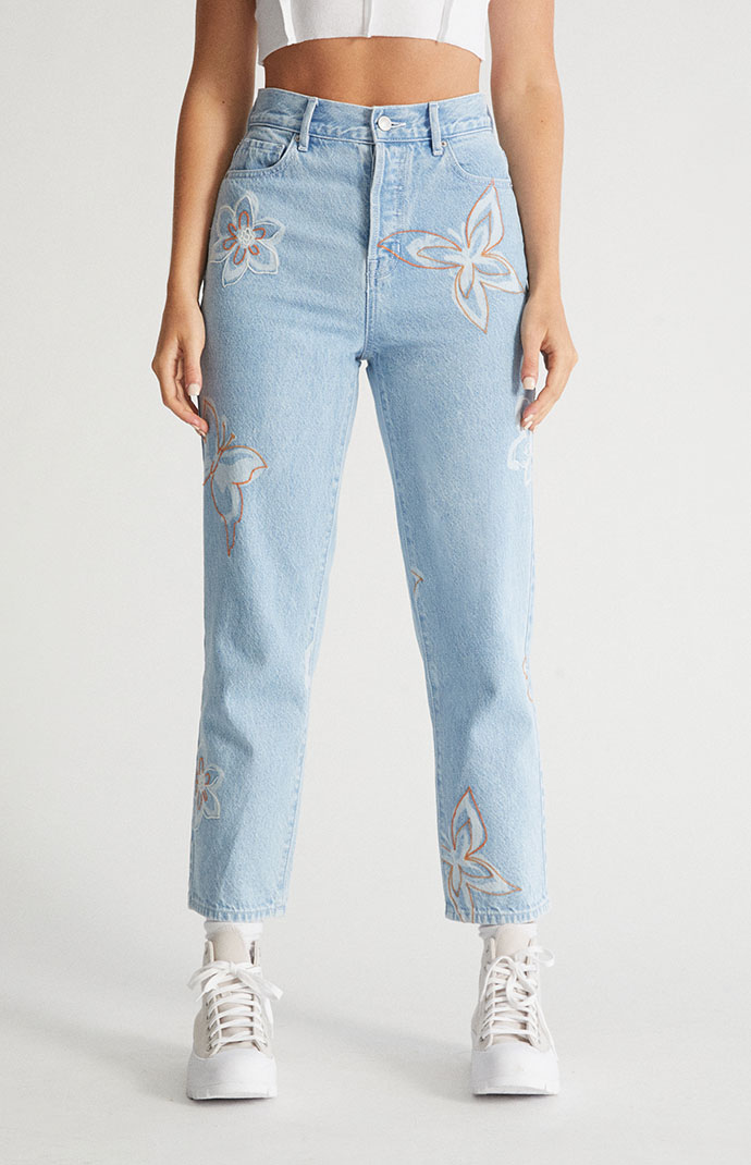 Pacsun Eco Light Blue Butterfly High Waisted Straight Leg