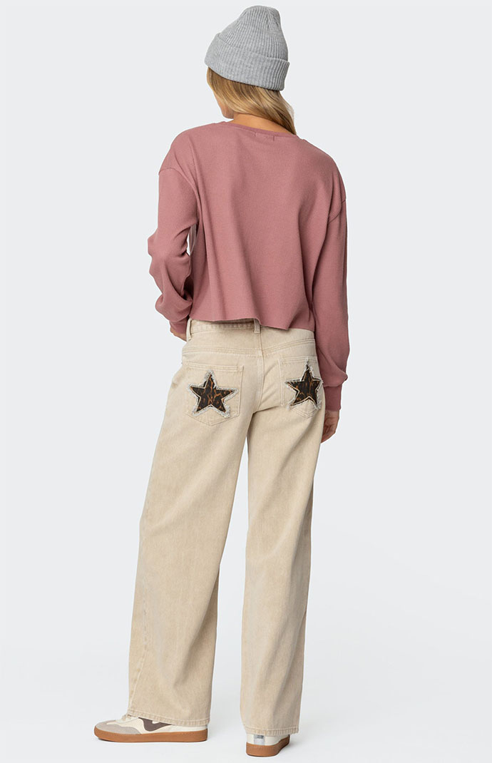 Edikted Leopard Star Low Rise Washed Jeans | Pacsun