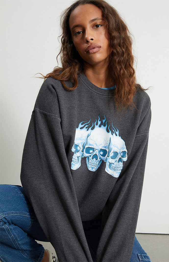 PS / LA Flame Skull Oversized Crew Neck Sweatshirt | PacSun