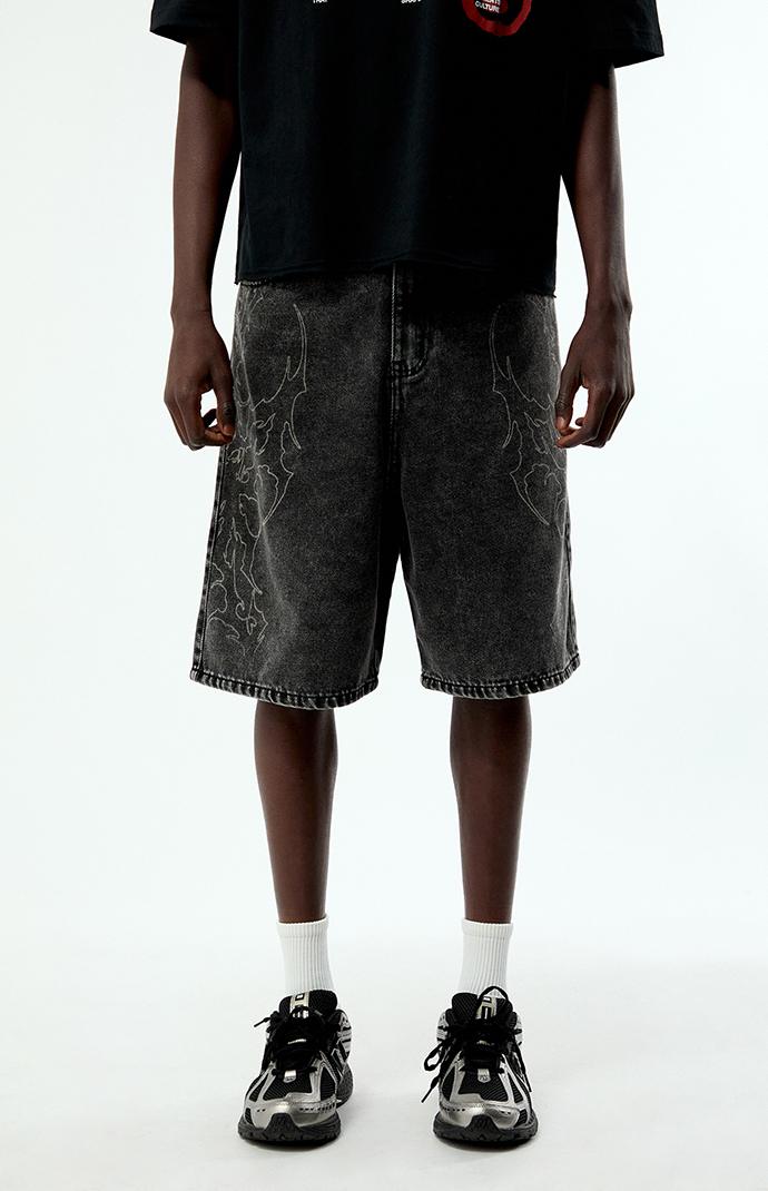 パンツ Used Damage Black Baggy Denim Jorts Civil Hostile Bloom Baggy Denim Jorts | Pacsun