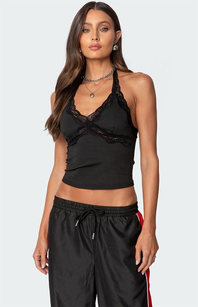 Edikted Cindi Lace Trim Halter Top | PacSun