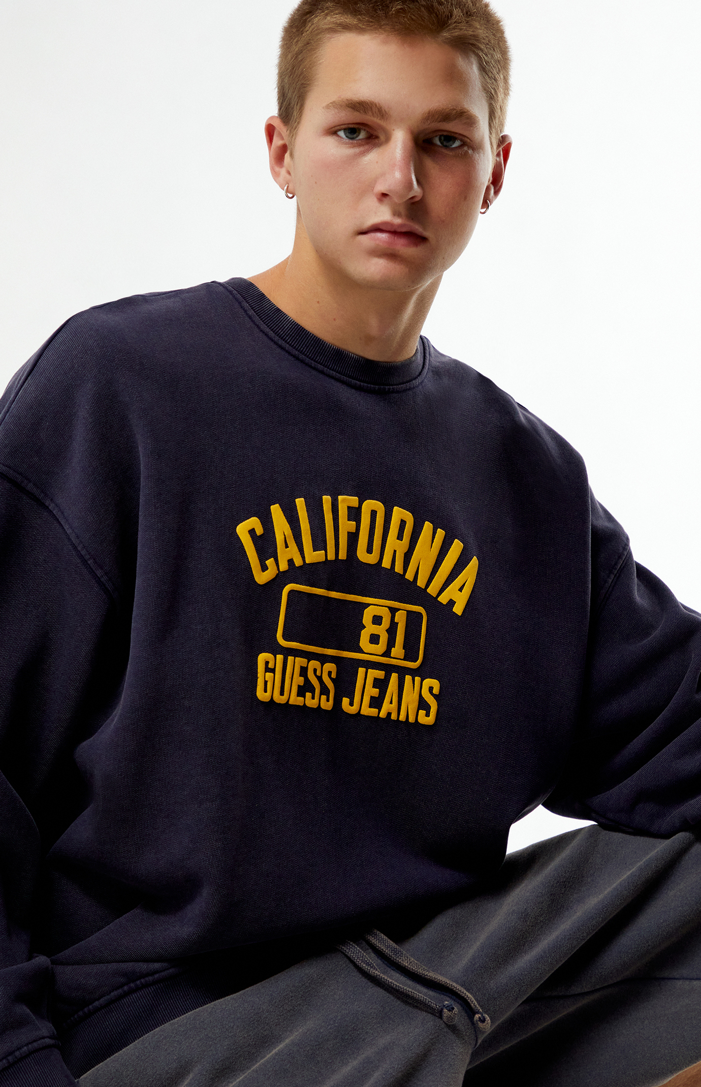 Guess Jeans California Puff Graphic Crew Neck Sweatshirt