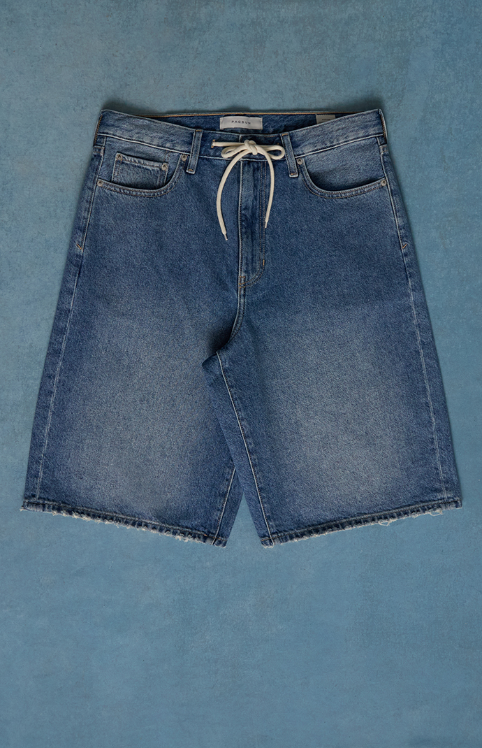 Pacsun Austin Extreme Baggy Jean Shorts Drawstring Medium Blue