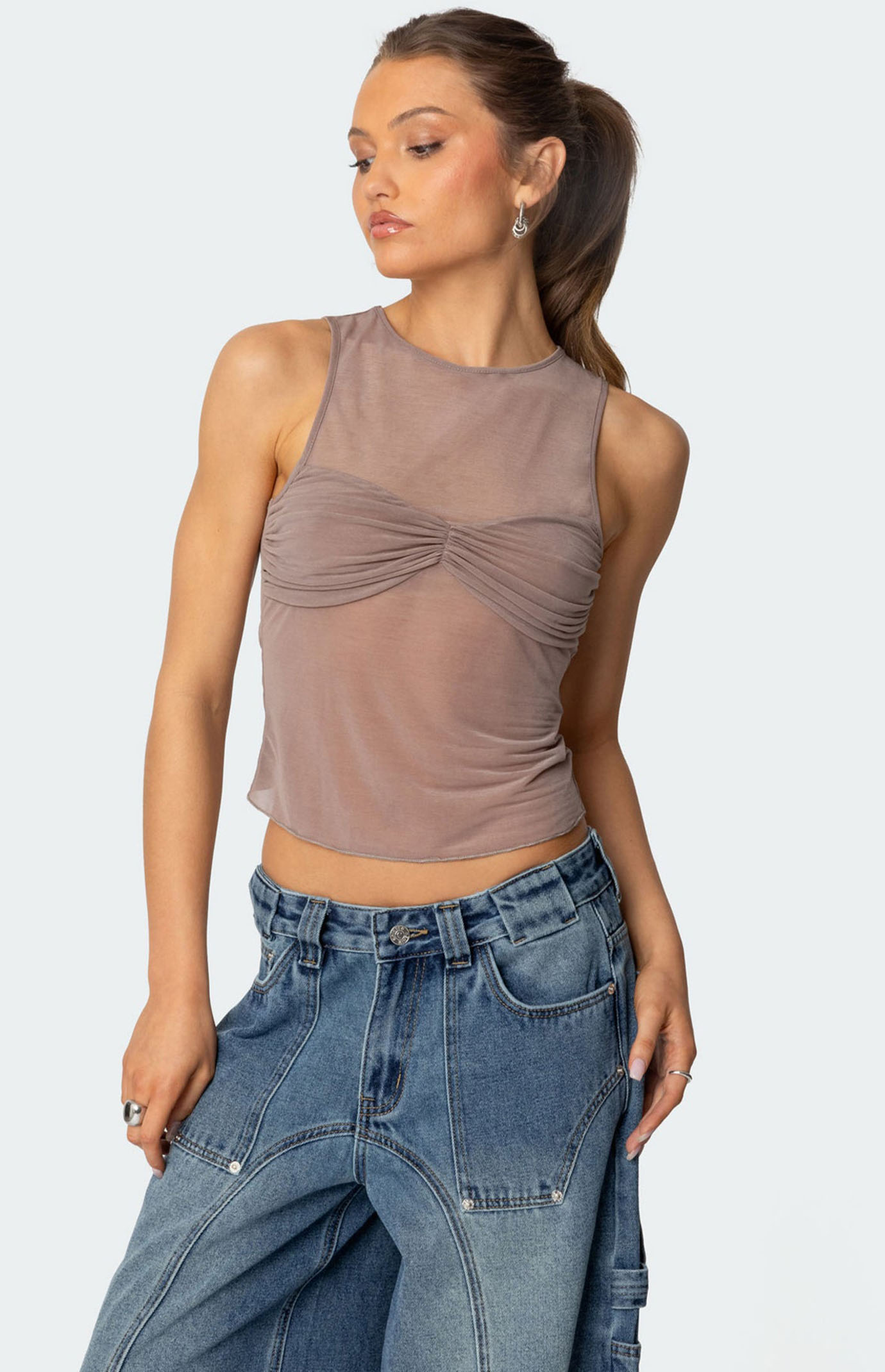 【感謝価格】 Edikted Erica PacSun | Top Gathered Sheer トップス