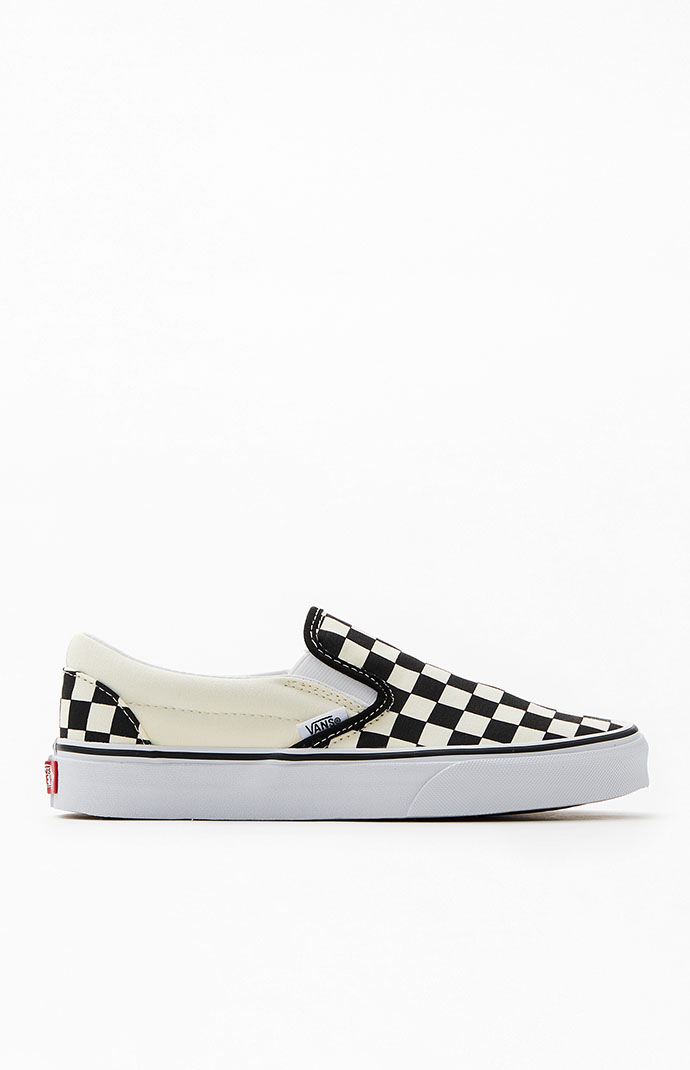 Vans Classic Checkerboard White & Black Slip-On Shoes | Pacsun display picture 1