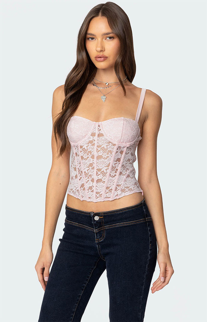 Edikted Drew Sheer Lace Cupped Corset | PacSun