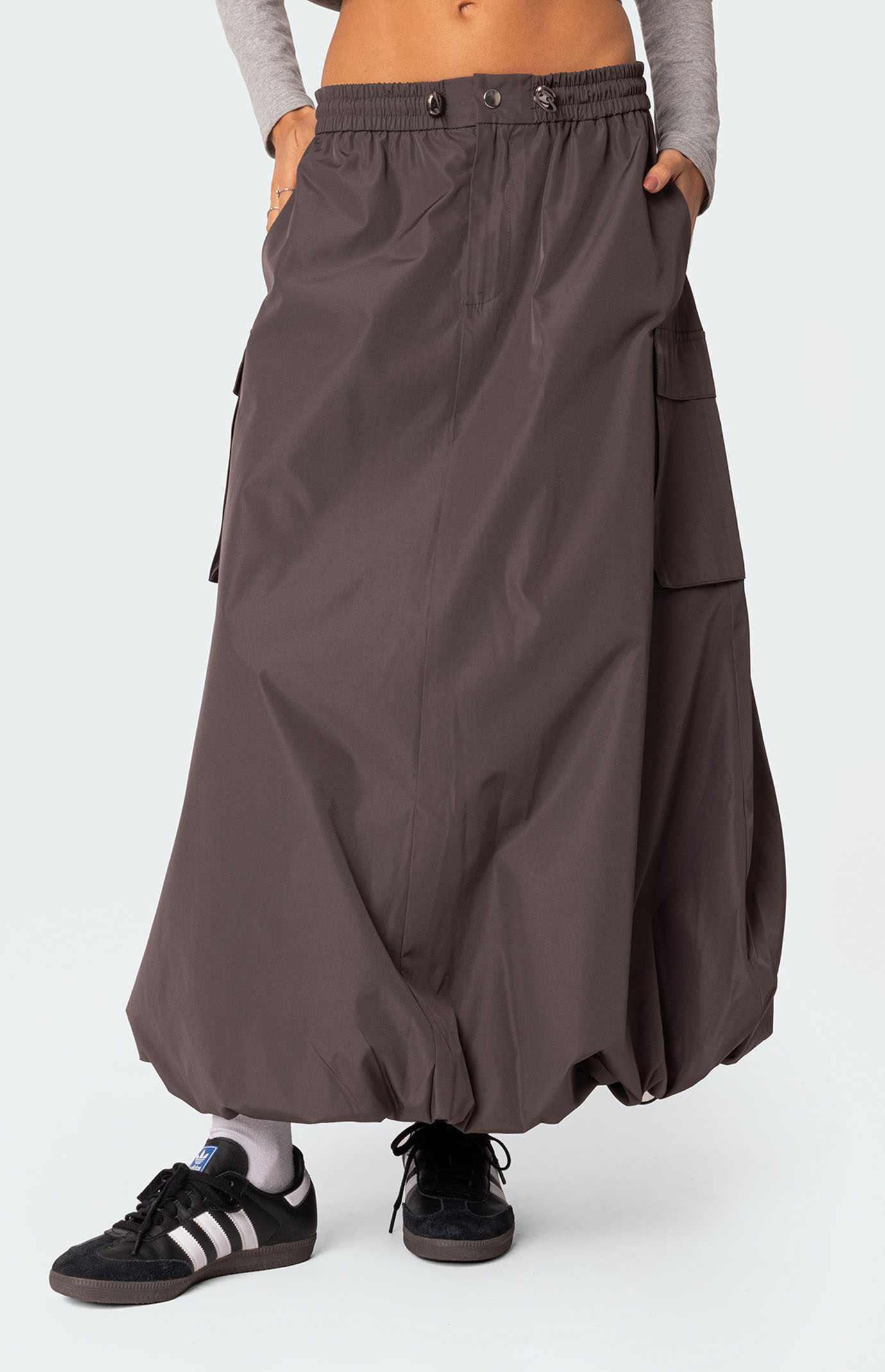 【BAON】Piku Banding Cargo Midi Skirt Edikted Bubble Cargo Nylon Maxi Skirt | PacSun