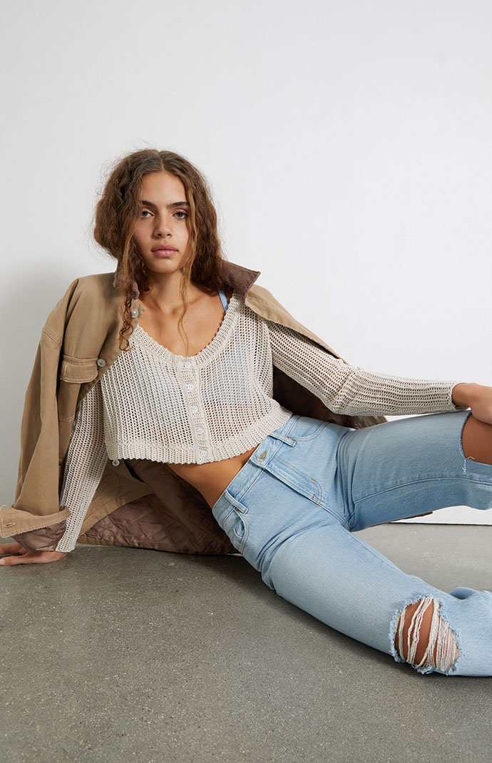 トップス LA FAM Cardigan Knit Alpaca mix cardigan with ruffled cuffs La Redoute