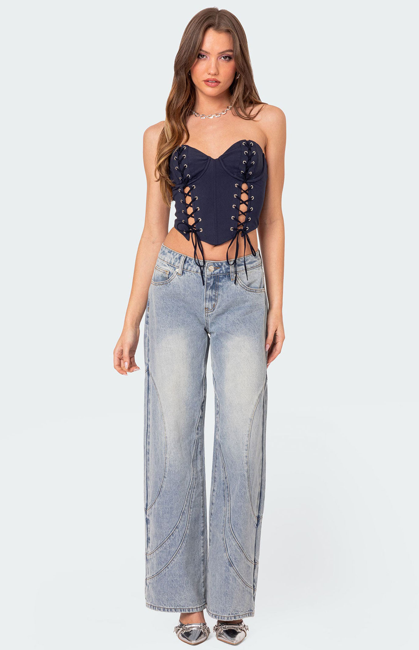 Edikted Oaklynn Stitch Detail Low Rise Jeans | PacSun