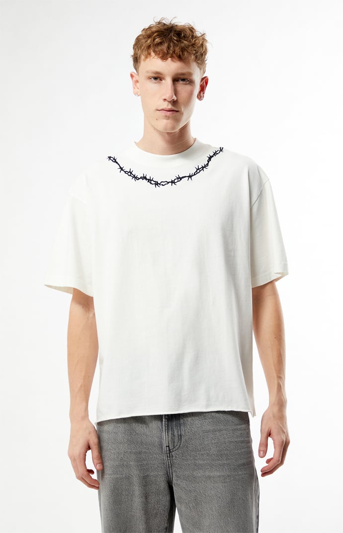 Pacsun White Barbed Wire Cropped Boxy T-Shirt | Pacsun