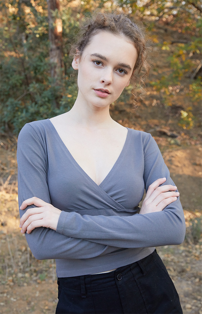 John Galt Gray Amara Surplice Long Sleeve Top | Pacsun