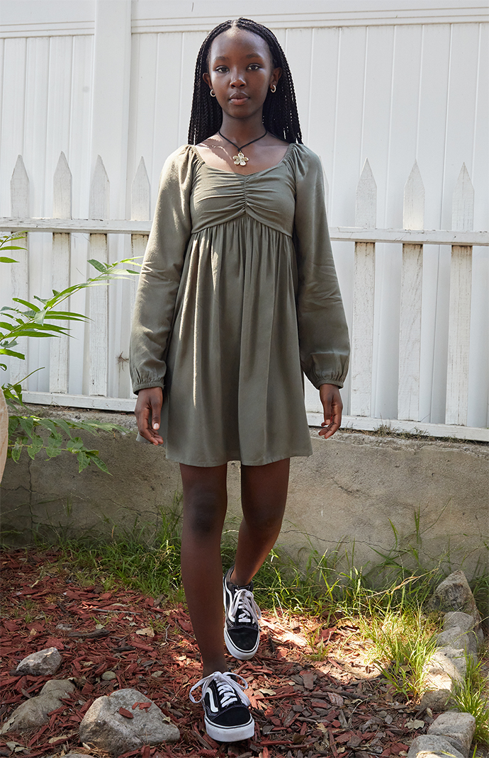 pacsun long sleeve dress LA Hearts Long Sleeve Bustier Smocked Mini Dress