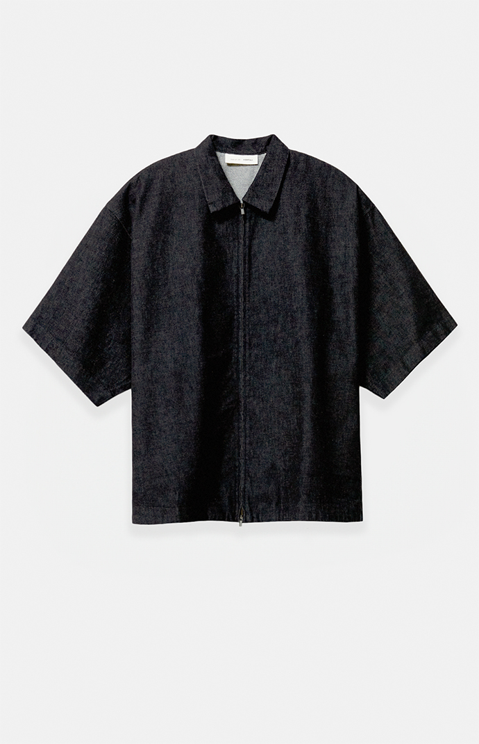 Fear of God ESSENTIALS Vintage Black Denim Zip Up Work Shirt | Pacsun