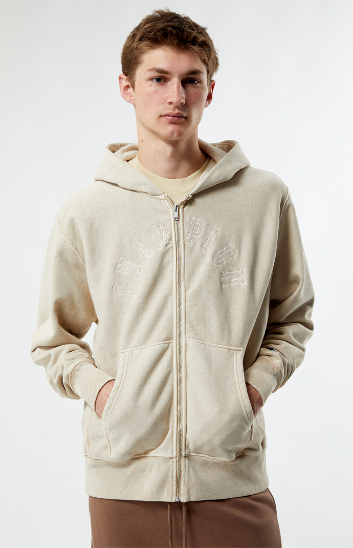 Champion Men s Embroidered Full Zip Hoodie in Tan Size XL