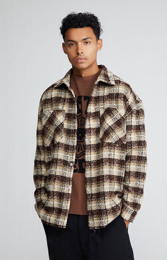 PacSun Wooly Plaid Textured Shacket PacSun
