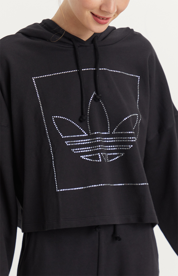 adidas Black Rhinestone Cropped Hoodie | PacSun