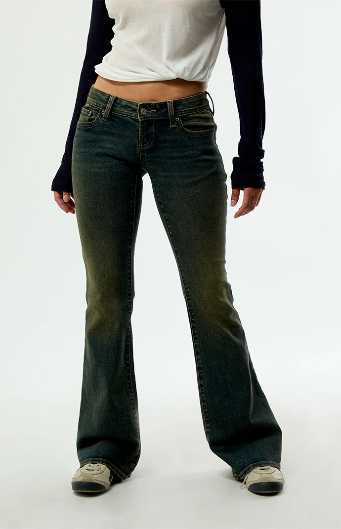 Pacsun Alana Ultimate Low Rise Flare Jeans Stretch Dark Blue | Pacsun