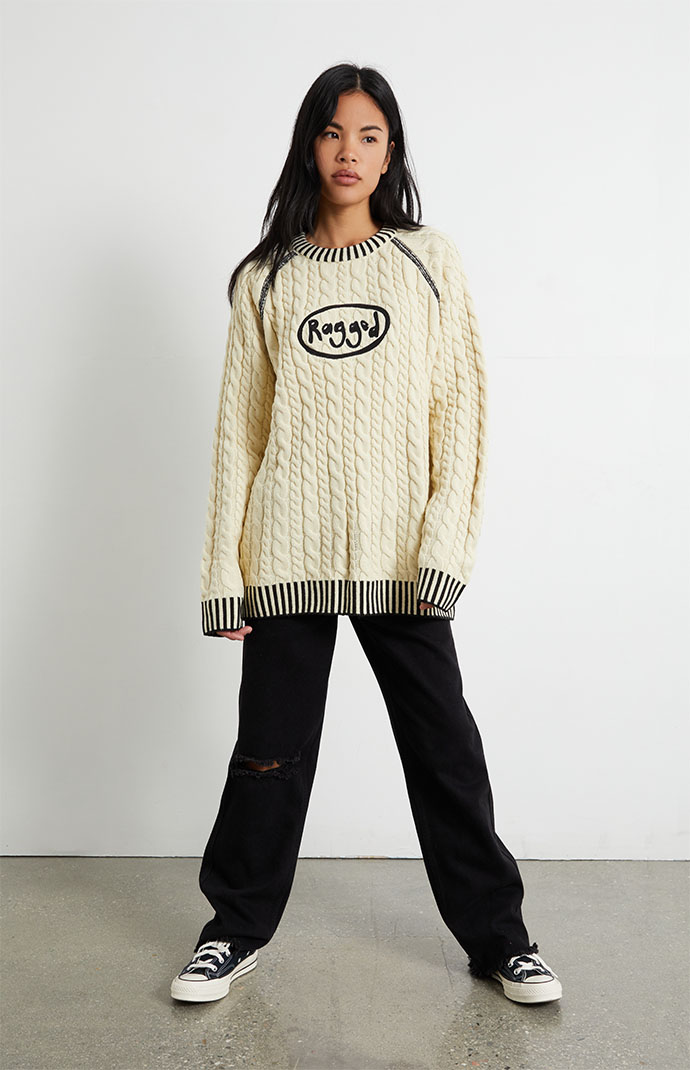 Ragged Jeans Cable Knit Sweater PacSun