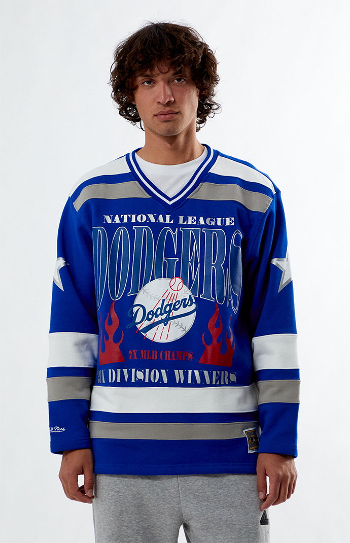 LA Dodgers Men's M&N Classic Nylon Royal V-Neck Pullover