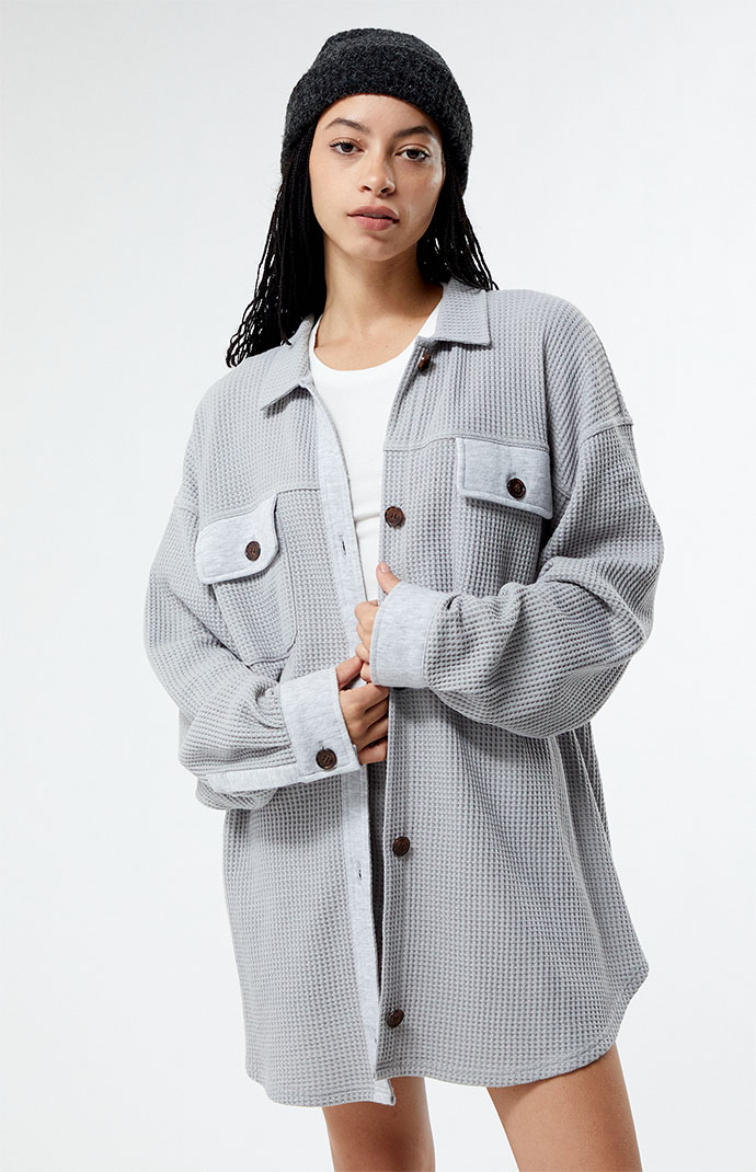 Pacsun cozy snap mock neck sherpa fleece shacket