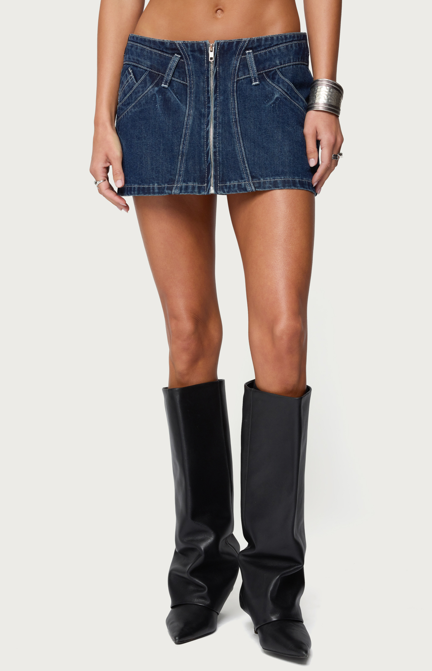 Edikted Sharlo Zip Up Denim Mini Skirt | Pacsun