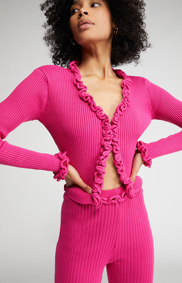 Daisy Street Pink Frill Hem Cardigan 