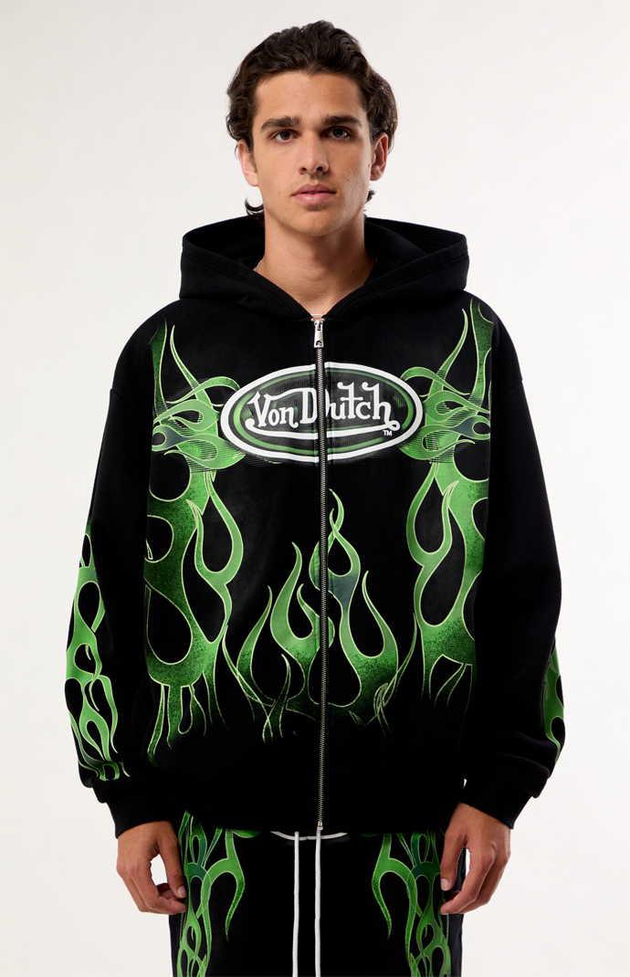 i-dle Syncopation ソウルコン パーカー Von Dutch Green Flame Zip Up Hoodie | Pacsun