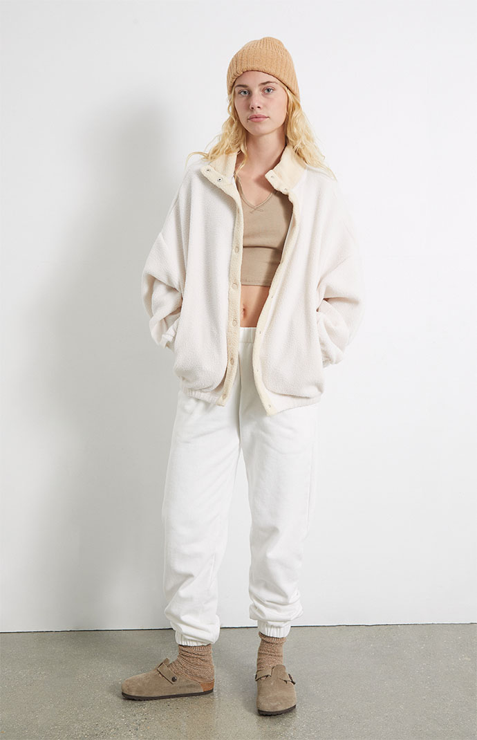 Pacsun cozy snap mock neck sherpa fleece shacket