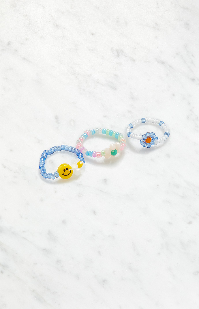 LA Hearts 3 Pack Smiley Flower Rings PacSun
