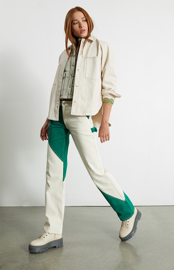 Pacsun Green & White Paneled Low Rise Carpenter Pants | PacSun